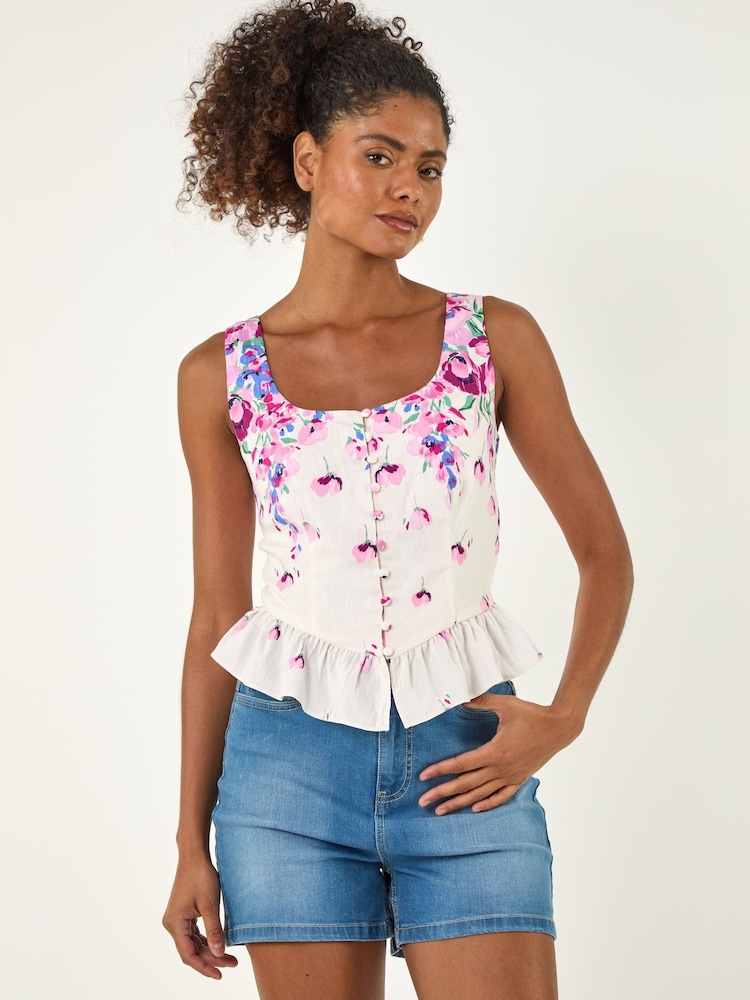 Roman Purple Floral Button Front Blouse - Image 1 of 4