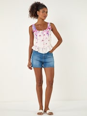 Roman Purple Floral Button Front Blouse - Image 2 of 4