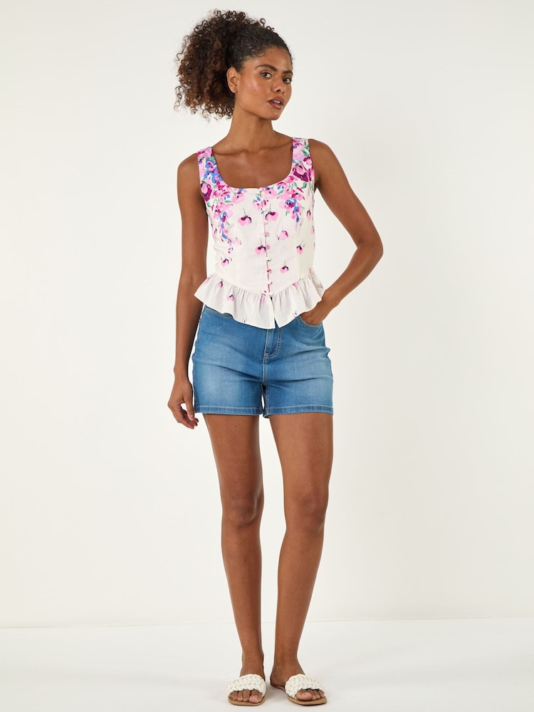 Roman Purple Floral Button Front Blouse - Image 2 of 4