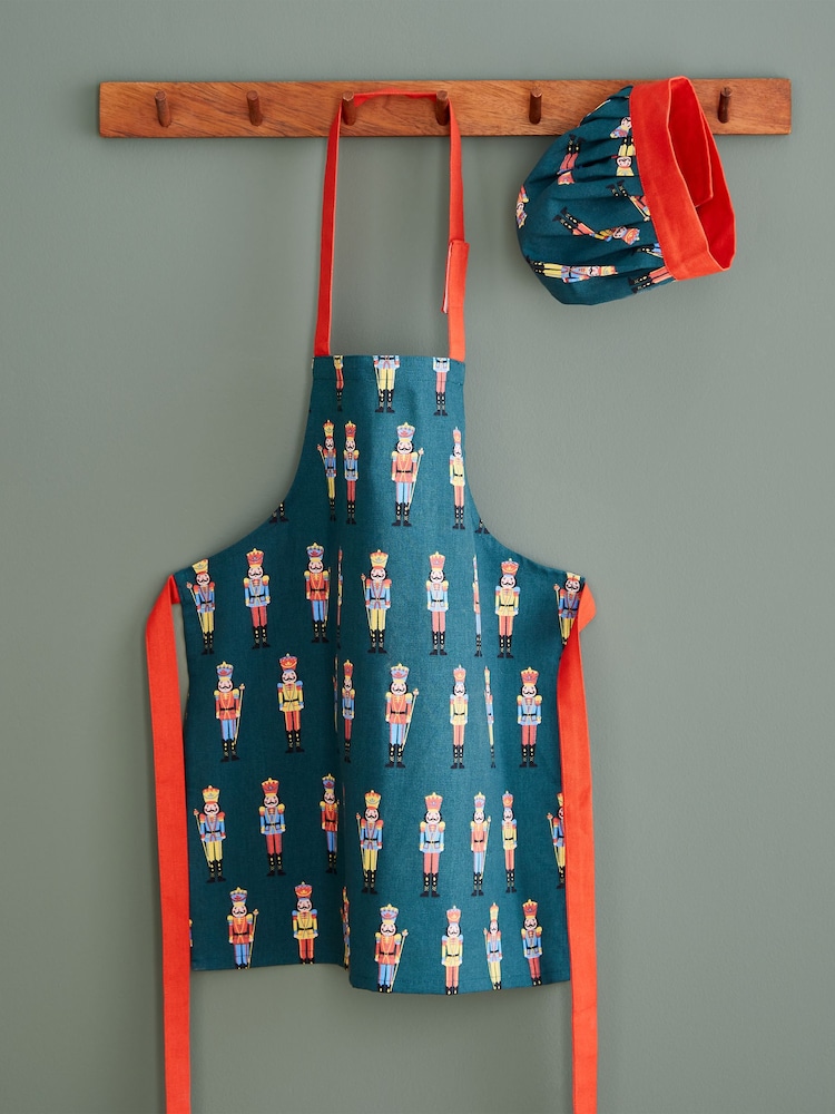 Catherine Lansfield Green Kids Christmas Nutcracker 100% Cotton Hat and Apron - Image 1 of 2