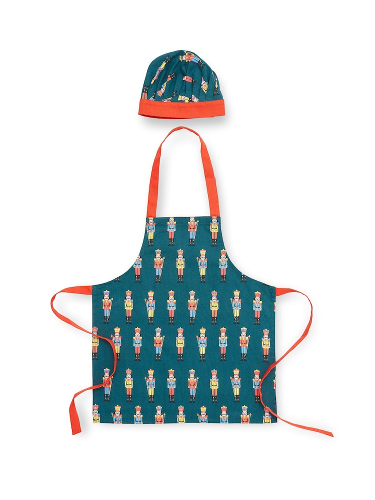 Catherine Lansfield Green Kids Christmas Nutcracker 100% Cotton Hat and Apron - Image 2 of 2