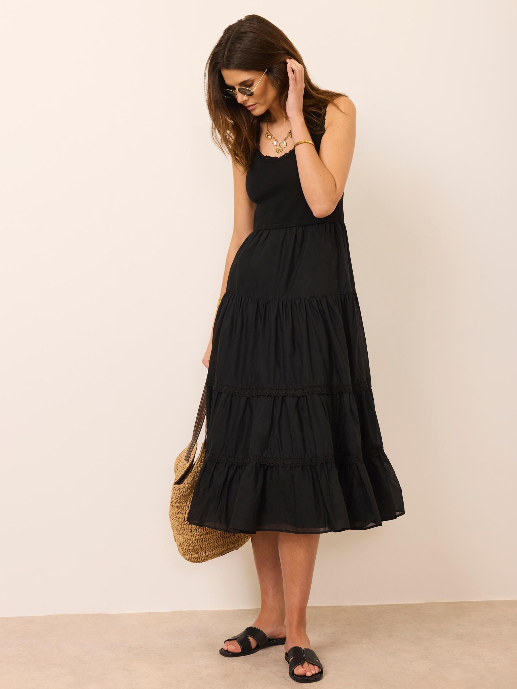 Buy Mint Velvet Black Crochet Trim Tiered Midi Dress from Next USA