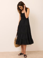 Μαύρο - Mint Velvet Crochet Trim Tiered Midi Dress - Εικόνα 4 από 8