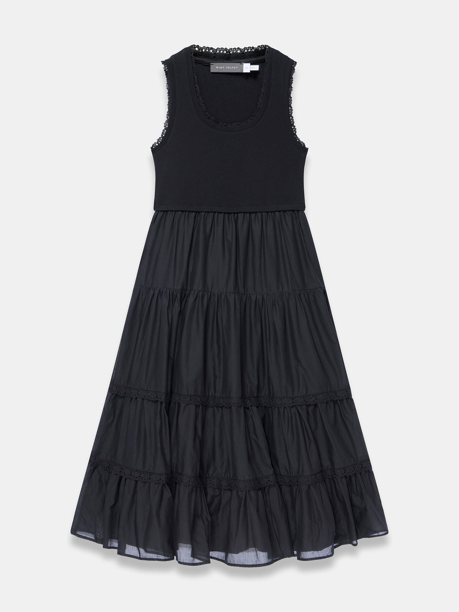 Buy Mint Velvet Black Crochet Trim Tiered Midi Dress from Next USA