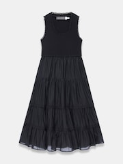 Μαύρο - Mint Velvet Crochet Trim Tiered Midi Dress - Εικόνα 7 από 8