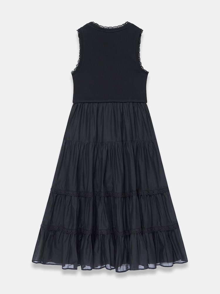 Μαύρο - Mint Velvet Crochet Trim Tiered Midi Dress - Εικόνα 8 από 8