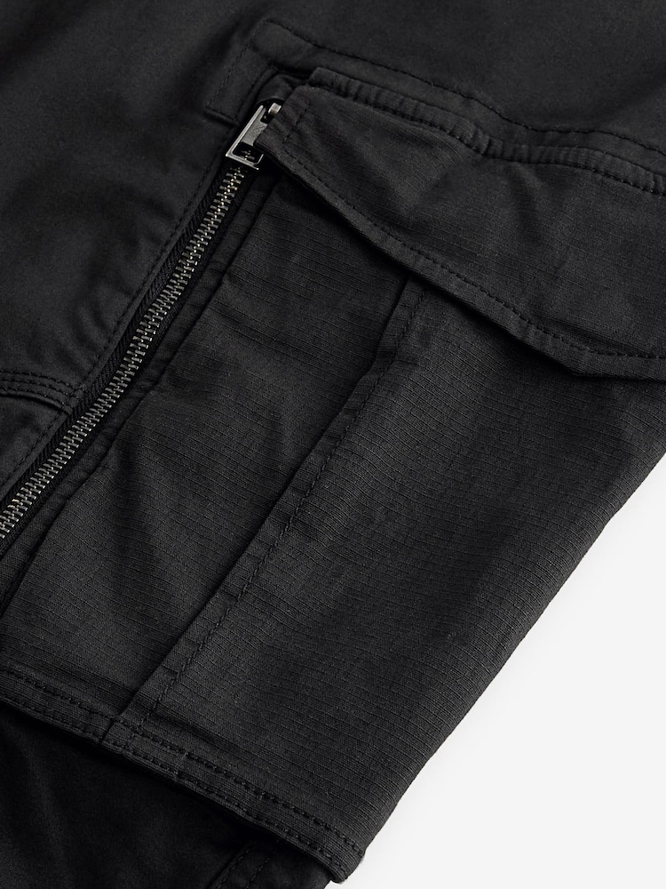 Black Straight Fit Zip Detail Stretch Cargo Trousers - Image 12 of 12 Black Straight Fit Zip Detail Stretch Cargo Trousers - Image 12 of 12