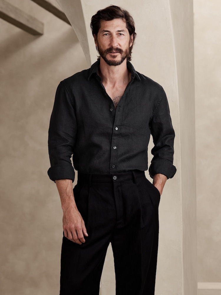 Banana Republic Black Castello Linen Shirt - Image 1 of 1