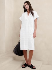 Banana Republic White Laurel Linen Cotton Utility Dress - Image 1 of 1