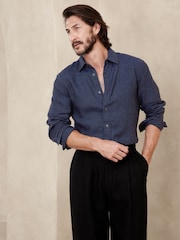 Темно-синий - Banana Republic 100% Linen Castelletto Long Sleeve Shirt - Изображение 1 из 1