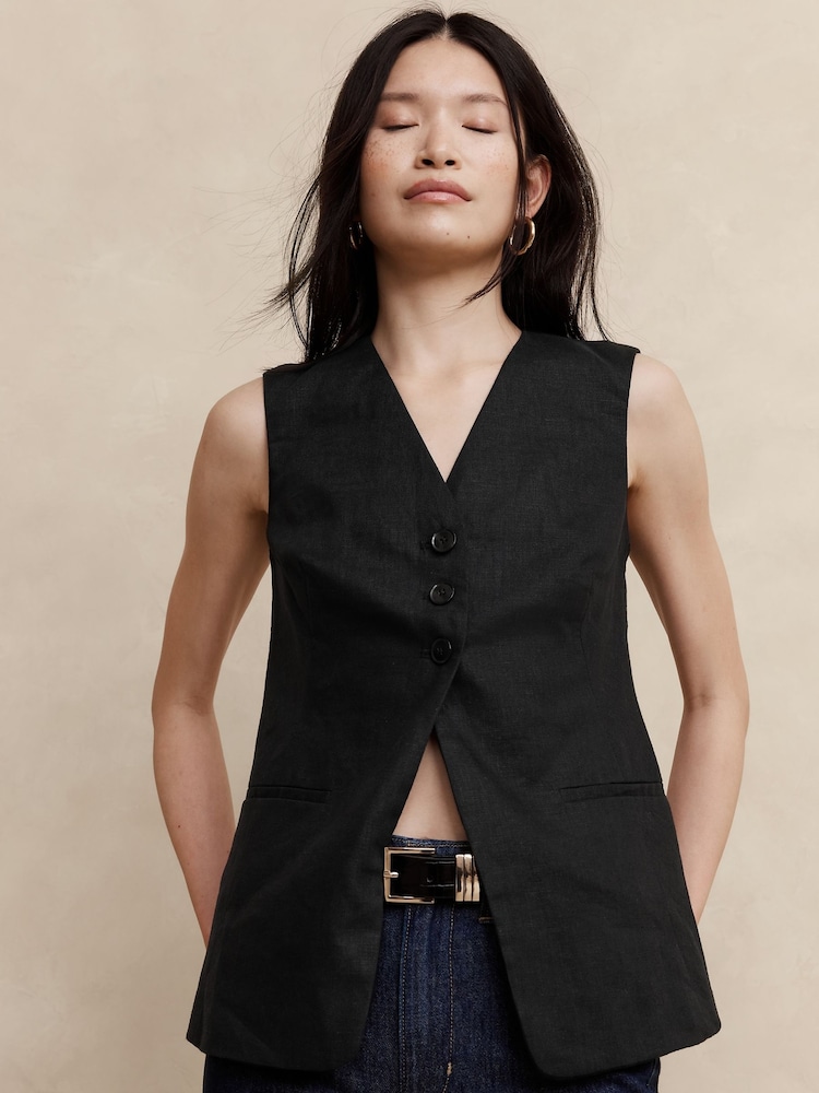 Banana Republic Black Lina Linen Waistcoat - Image 1 of 1