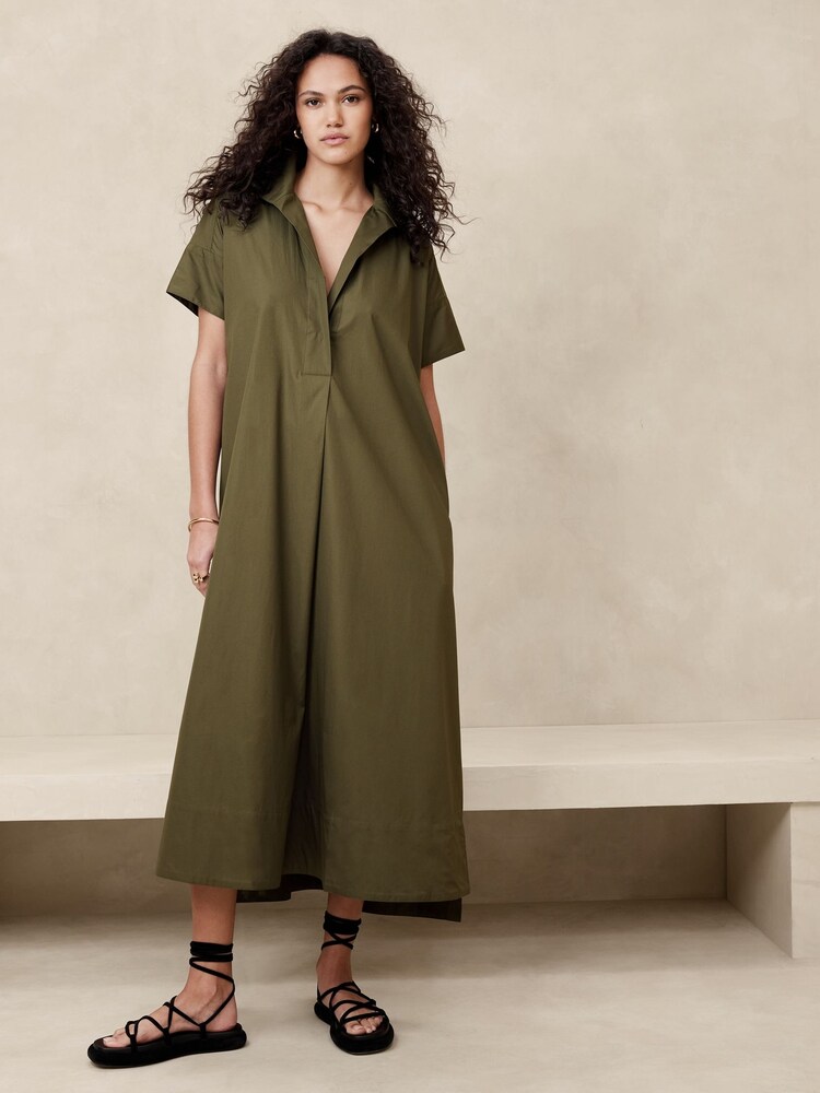 Banana Republic Green Cruz Poplin Maxi Dress - Image 1 of 1 Banana Republic Green Cruz Poplin Maxi Dress - Image 1 of 1