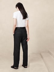 Banana Republic Black Lina Straight Linen Trousers - Image 2 of 5