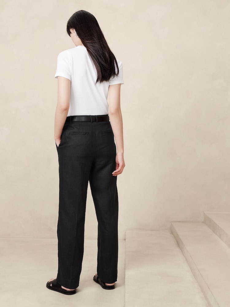 Banana Republic Black Lina Straight Linen Trousers - Image 2 of 5