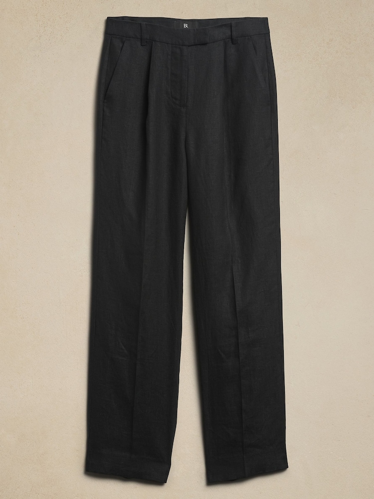 Banana Republic Black Lina Straight Linen Trousers - Image 5 of 5