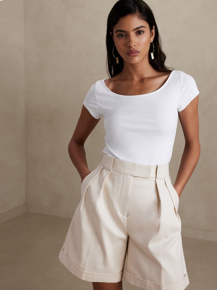Banana Republic White Refined Scoop-Neck T-Shirt - Image 1 of 7