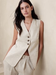 Banana Republic Beige Lina Linen Waistcoat - Image 1 of 5