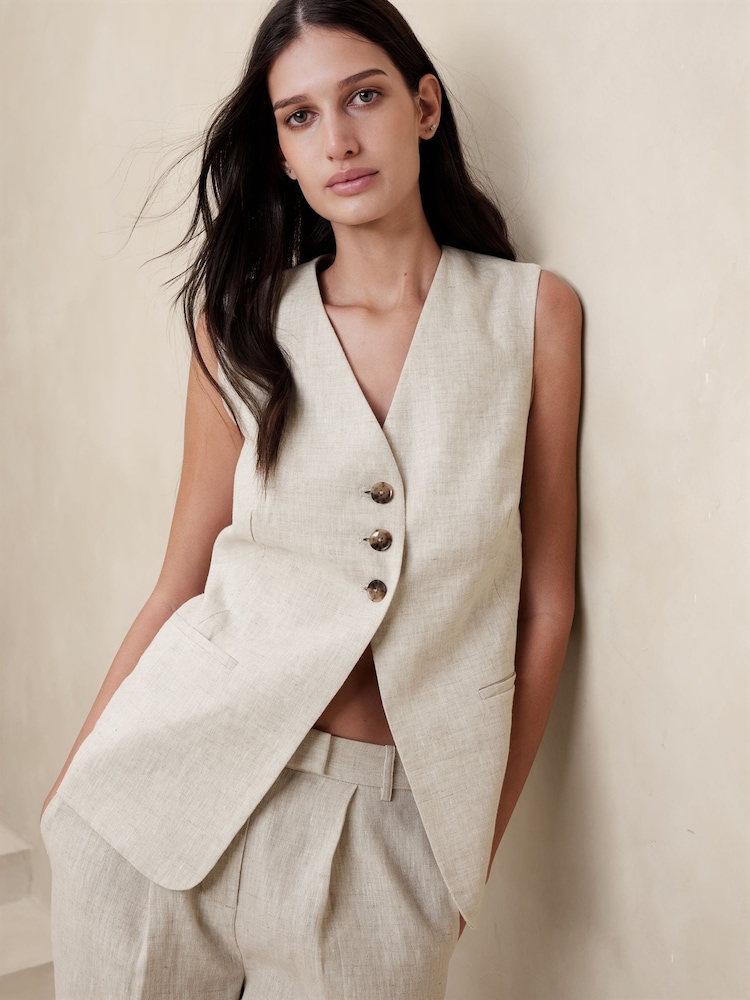 Banana Republic Beige Lina Linen Waistcoat - Image 1 of 5 Banana Republic Beige Lina Linen Waistcoat - Image 1 of 5