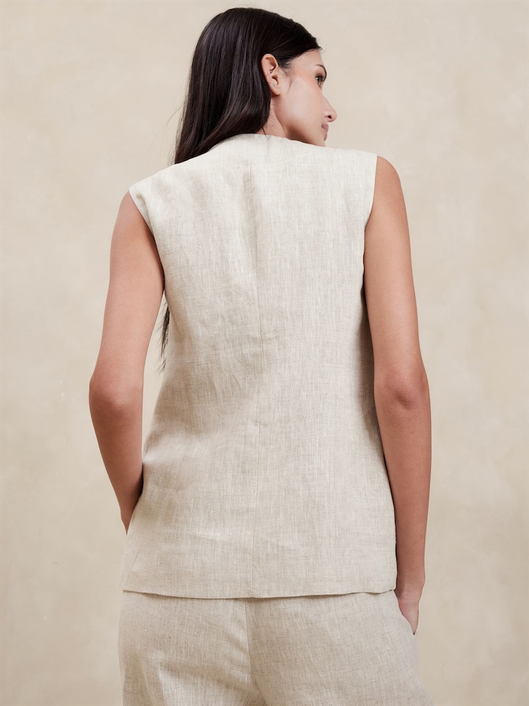 Banana Republic Beige Lina Linen Waistcoat - Image 2 of 5 Banana Republic Beige Lina Linen Waistcoat - Image 2 of 5