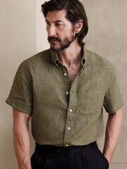 Banana Republic Green Castelletto Linen Shirt - Image 1 of 4