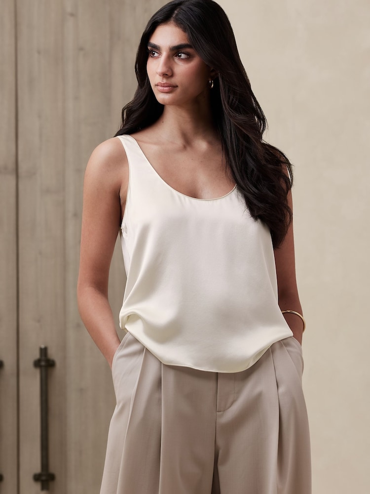 Banana Republic White Sublime Silk Tank Sleeveless Vest Top - Image 1 of 4