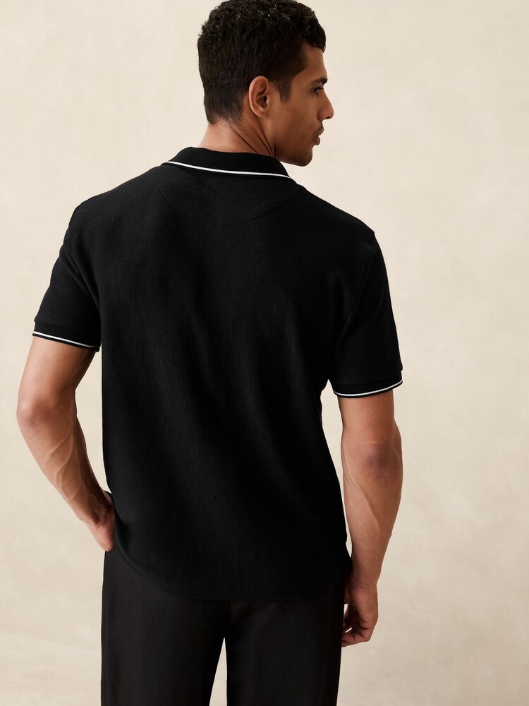Banana Republic Black Laguna Jacquard Polo Shirt - Image 2 of 4 Banana Republic Black Laguna Jacquard Polo Shirt - Image 2 of 4