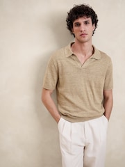 Banana Republic Beige Giorgio Linen Cotton Sweater Polo Top - Image 1 of 1
