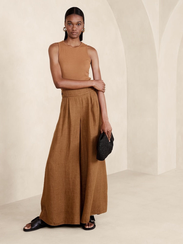 Banana Republic Brown Lina Linen Wide-Leg Trousers - Image 1 of 4
