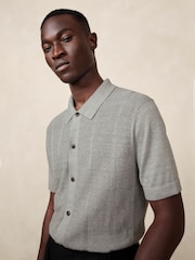 Banana Republic Grey Giorgio Linen-Cotton Resort Shirt - Image 1 of 4