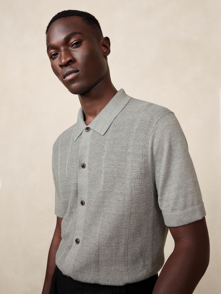 Banana Republic Grey Giorgio Linen-Cotton Resort Shirt - Image 1 of 4