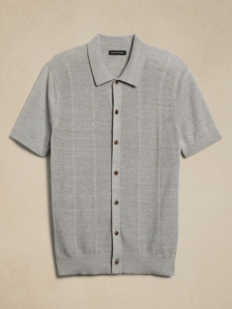 Banana Republic Grey Giorgio Linen-Cotton Resort Shirt - Image 4 of 4