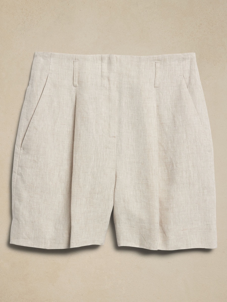 Banana Republic Neutral Lina Pleated Linen Shorts - Image 4 of 4