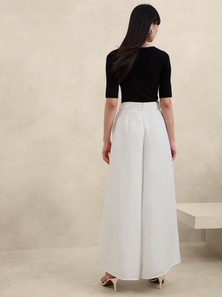 Banana Republic White Lina Linen Wide Leg Trousers - Image 2 of 4