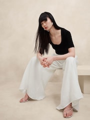 Banana Republic White Lina Linen Wide Leg Trousers - Image 3 of 4