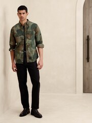 Banana Republic Khaki Green Expedition Cotton-Linen Shirt - Image 1 of 4