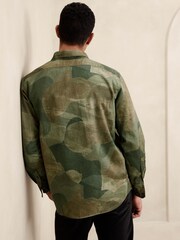 Banana Republic Khaki Green Expedition Cotton-Linen Shirt - Image 2 of 4