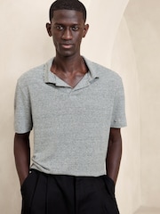 Banana Republic Black/White Stripe Linen Polo Shirt - Image 1 of 1