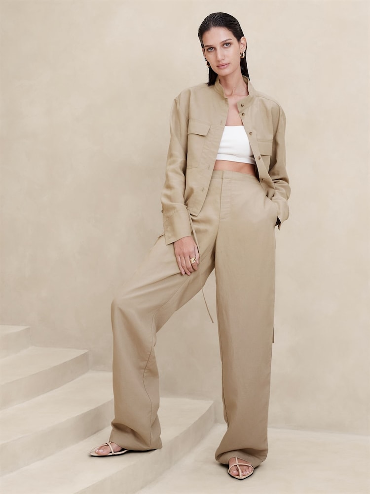Banana Republic Beige Arcata Tencel-Linen Easy Trousers - Image 1 of 4