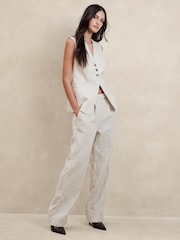 Banana Republic Beige Lina 100% Linen Straight Fit Trousers - Image 1 of 4