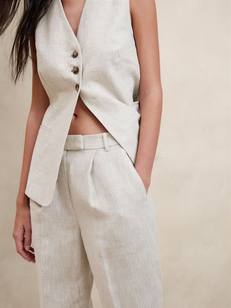 Banana Republic Beige Lina 100% Linen Straight Fit Trousers - Image 3 of 4