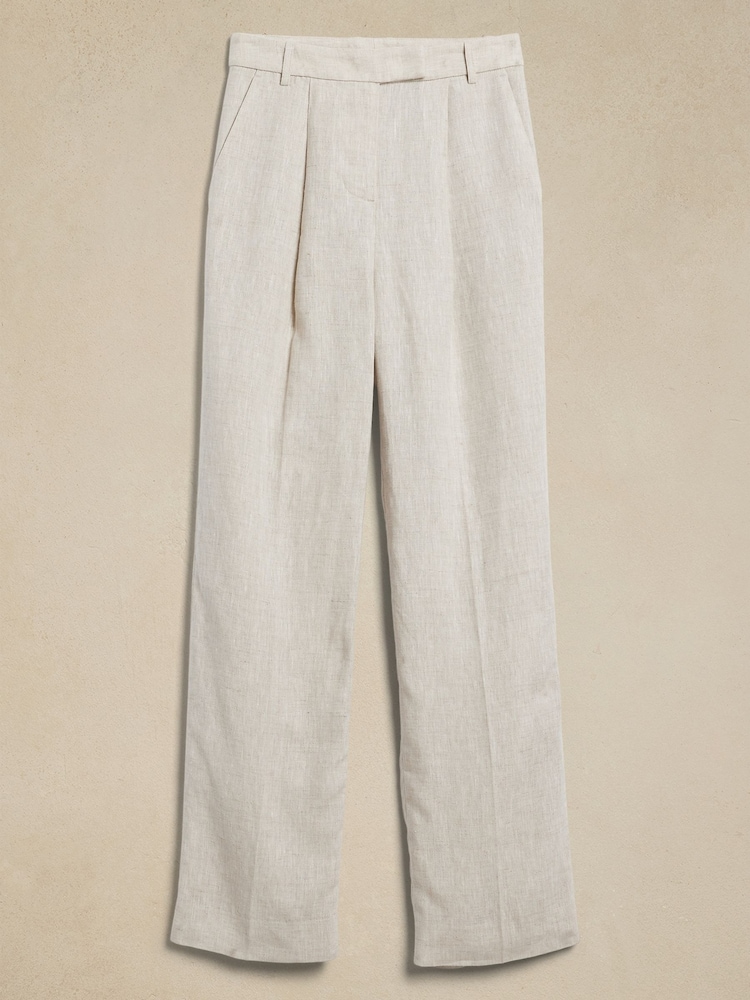 Banana Republic Beige Lina 100% Linen Straight Fit Trousers - Image 4 of 4