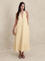 Banana Republic Yellow Pauline Linen Sleeveless V-Neck Midi Dress - Image 1 of 1