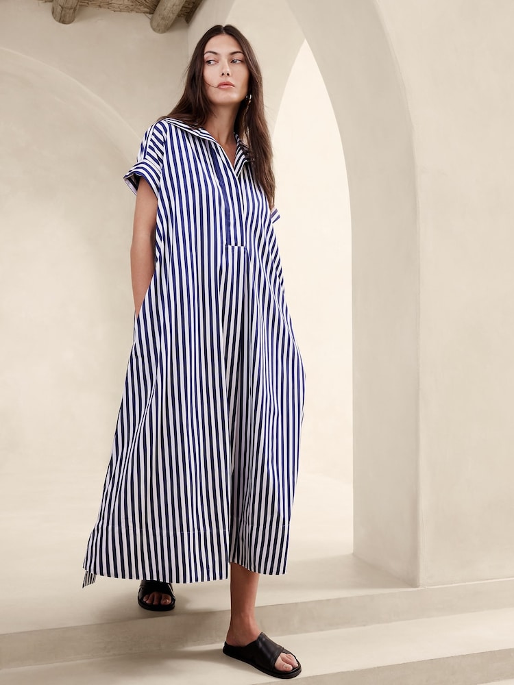 Banana Republic Blue Stripe Cruz Poplin Maxi Dress - Image 1 of 1