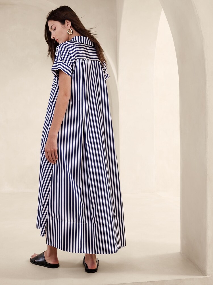 Banana Republic Blue Stripe Cruz Poplin Maxi Dress - Image 2 of 5 Banana Republic Blue Stripe Cruz Poplin Maxi Dress - Image 2 of 5