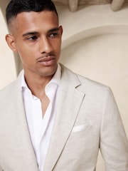 Banana Republic Cream Arroyo Cotton-Linen Suit Jacket - Image 3 of 4
