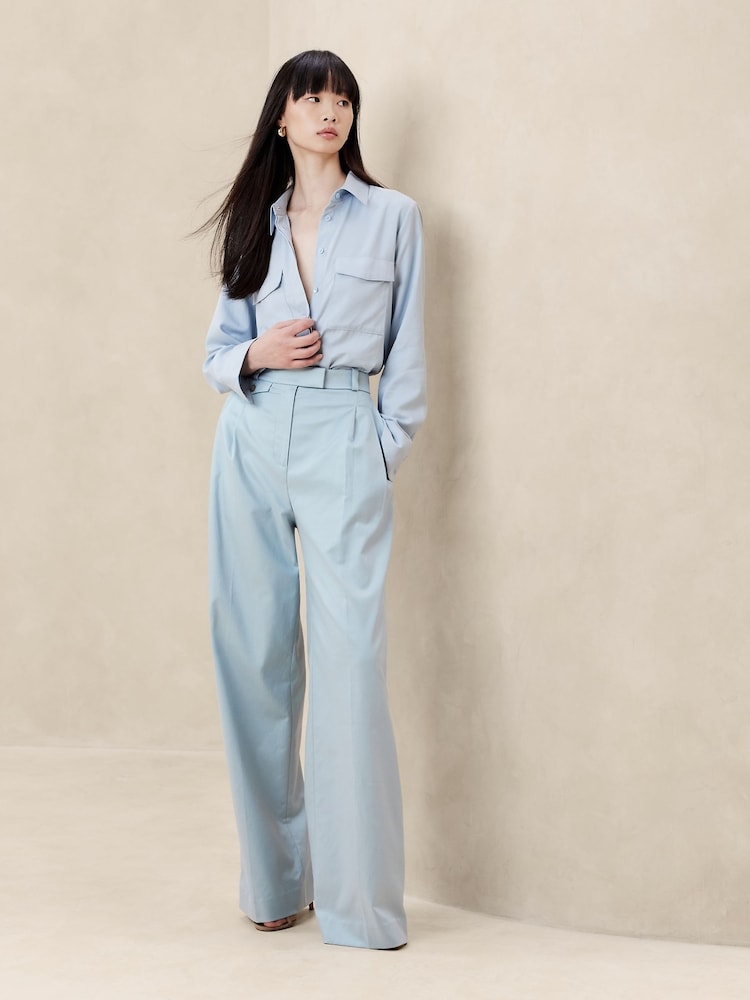 Banana Republic Blue Carmel Pleated Wide-Leg Trousers - Image 1 of 4 Banana Republic Blue Carmel Pleated Wide-Leg Trousers - Image 1 of 4