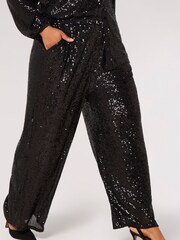 Apricot Black Sequin Palazzo Trousers - Image 1 of 4