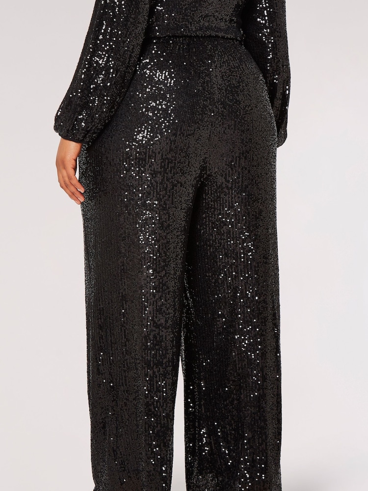 Apricot Black Sequin Palazzo Trousers - Image 2 of 4