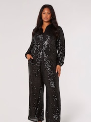Apricot Black Sequin Palazzo Trousers - Image 3 of 4