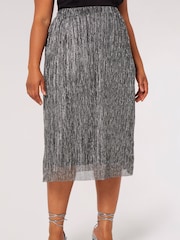 Apricot Silver Plisse Midi Skirt - Image 1 of 4